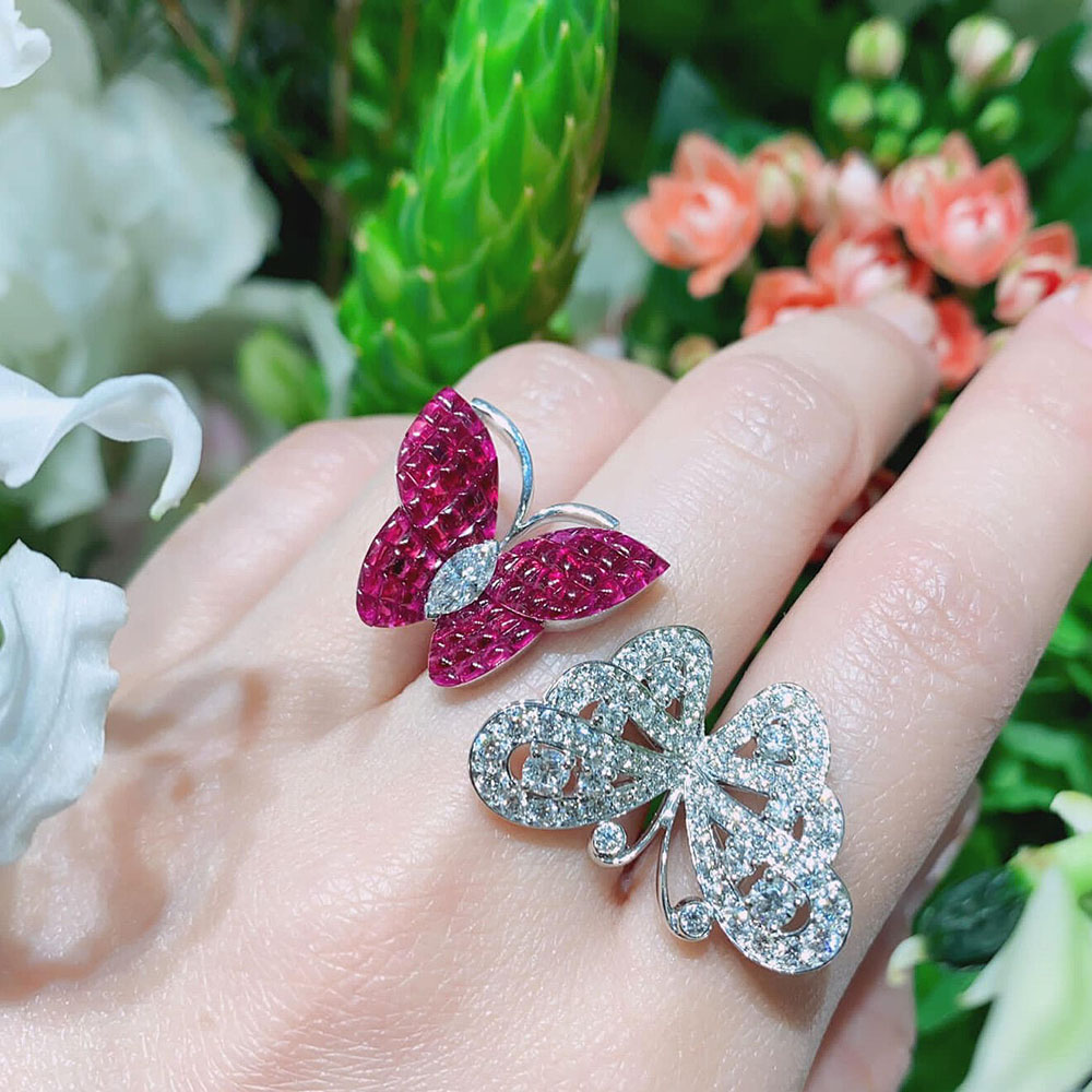 Copy van cleef & arpels two butterfly 18k ring real price